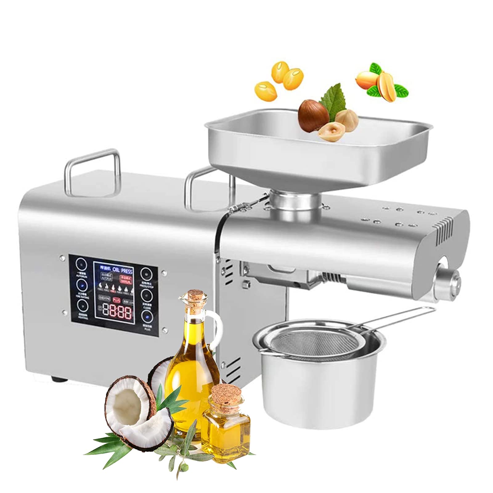 Automatic Oil Press Machine - Hot & Cold Oil Extractor Expeller with LCD Touch Screen Control Panel - for Soybean, Rapeseed, Peanut, Sunflower Seeds - Perfect for Home & Commercial Use in Restaurants, Bakeries, Healthy Cooking
