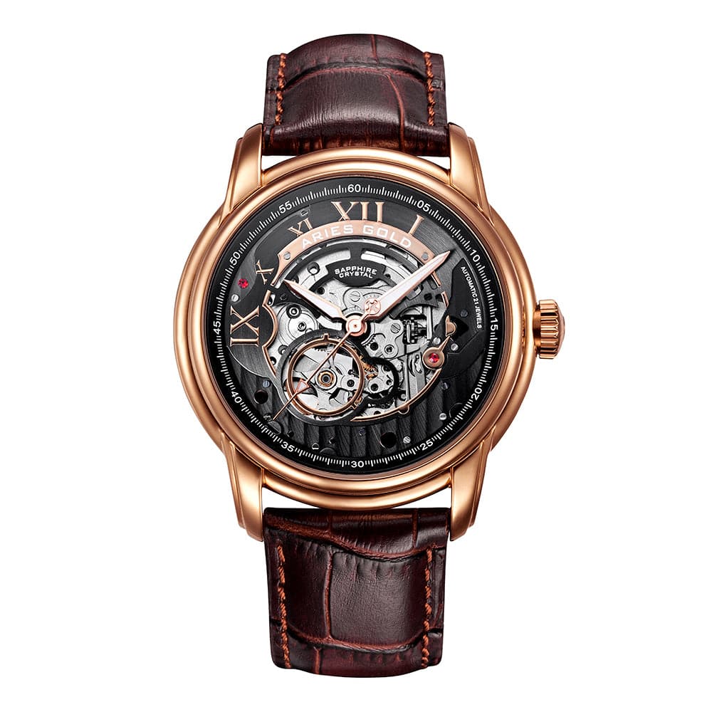 Aries Gold Automatic Infinum El Toro Brown Leather Strap Unisex Watch G 9005 RG BK - Stylish & Durable Timepiece for Men & Women, Perfect for Business, Casual & Formal Occasions