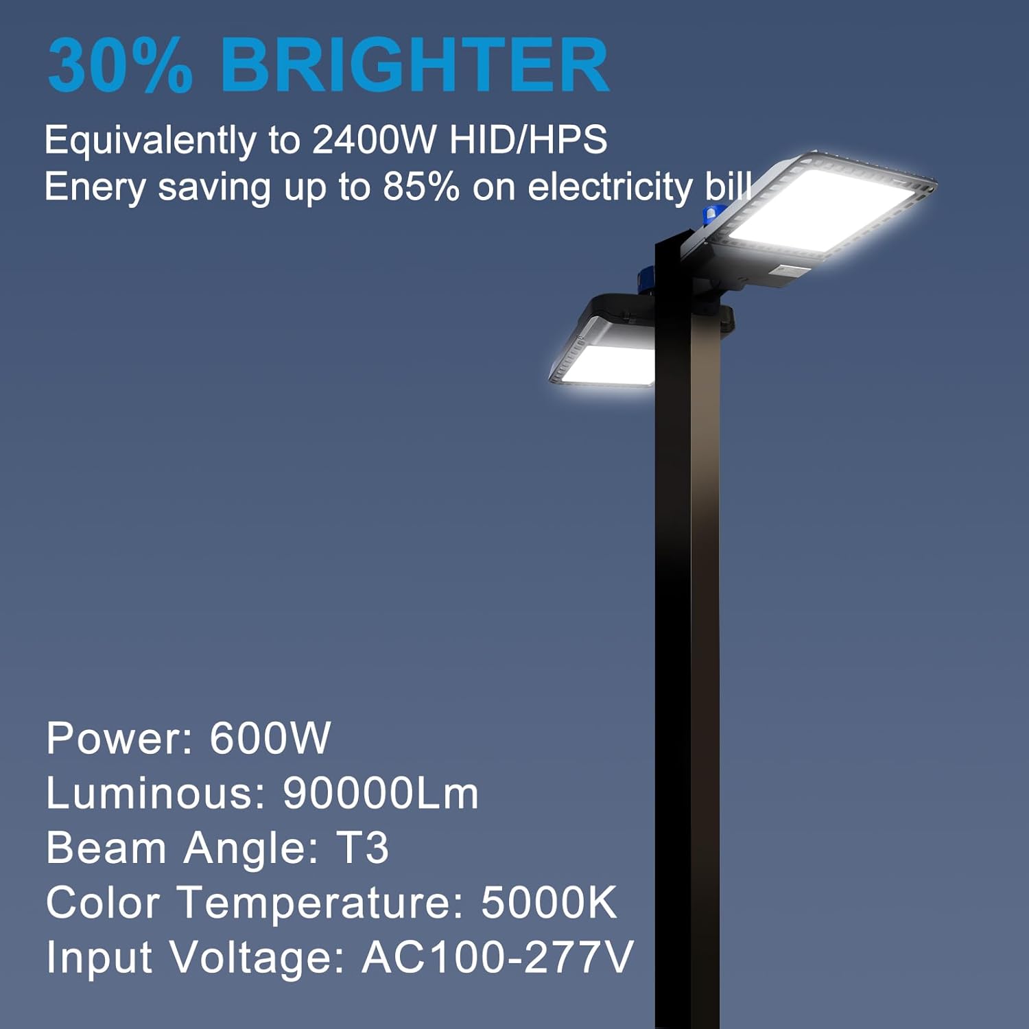600W LED Parking Lot Lights - 90,000LM (Equivalent to 2400W MH/HPS) - 5000K Daylight White - Photocell & Adjustable Arm Mount - Covers 66-130ft at 30-60ft Height - 2 Pack - Ideal for Commercial Parking Lots, Warehouses, and Outdoor Security Lighting