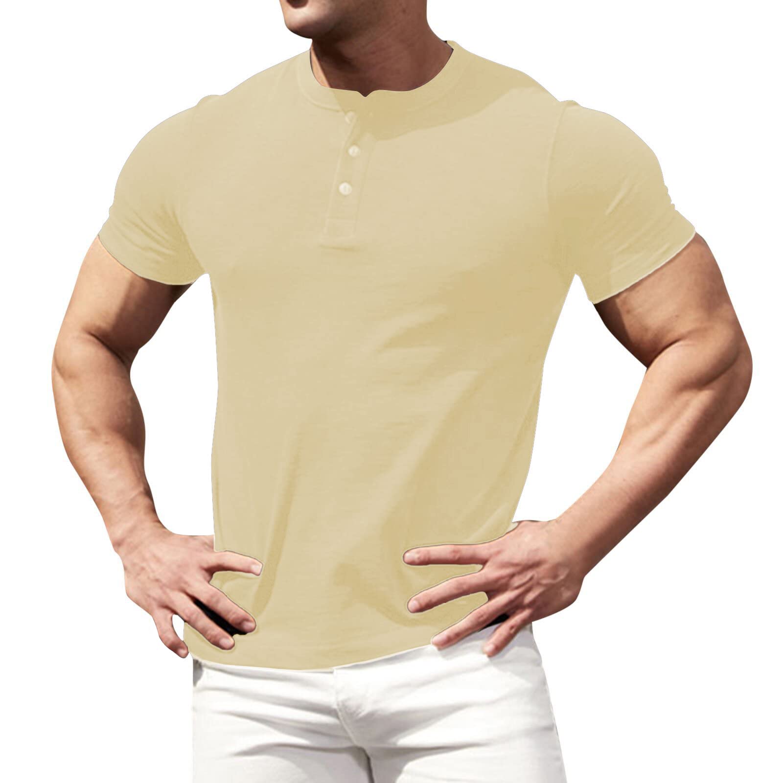 Men's Stretch Cotton Henley Short Sleeve Shirts - Slim Fit Casual Button Down Tee for Everyday Wear | Perfect for Work, Weekend Outings & Date Nights