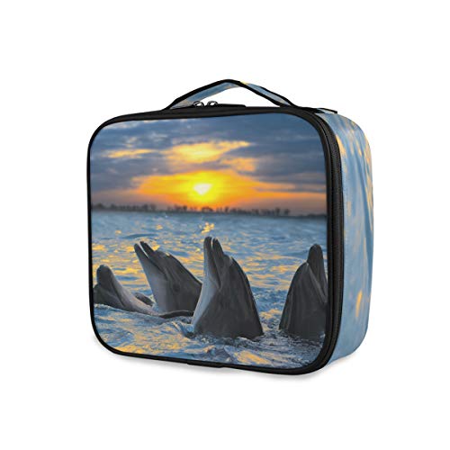 ALAZA Sunset Light Makeup Organizer Travel Toiletry Bag with Bottle-Nosed Dolphins Design - Perfect for Travel, Home Storage & Cosmetic Organization