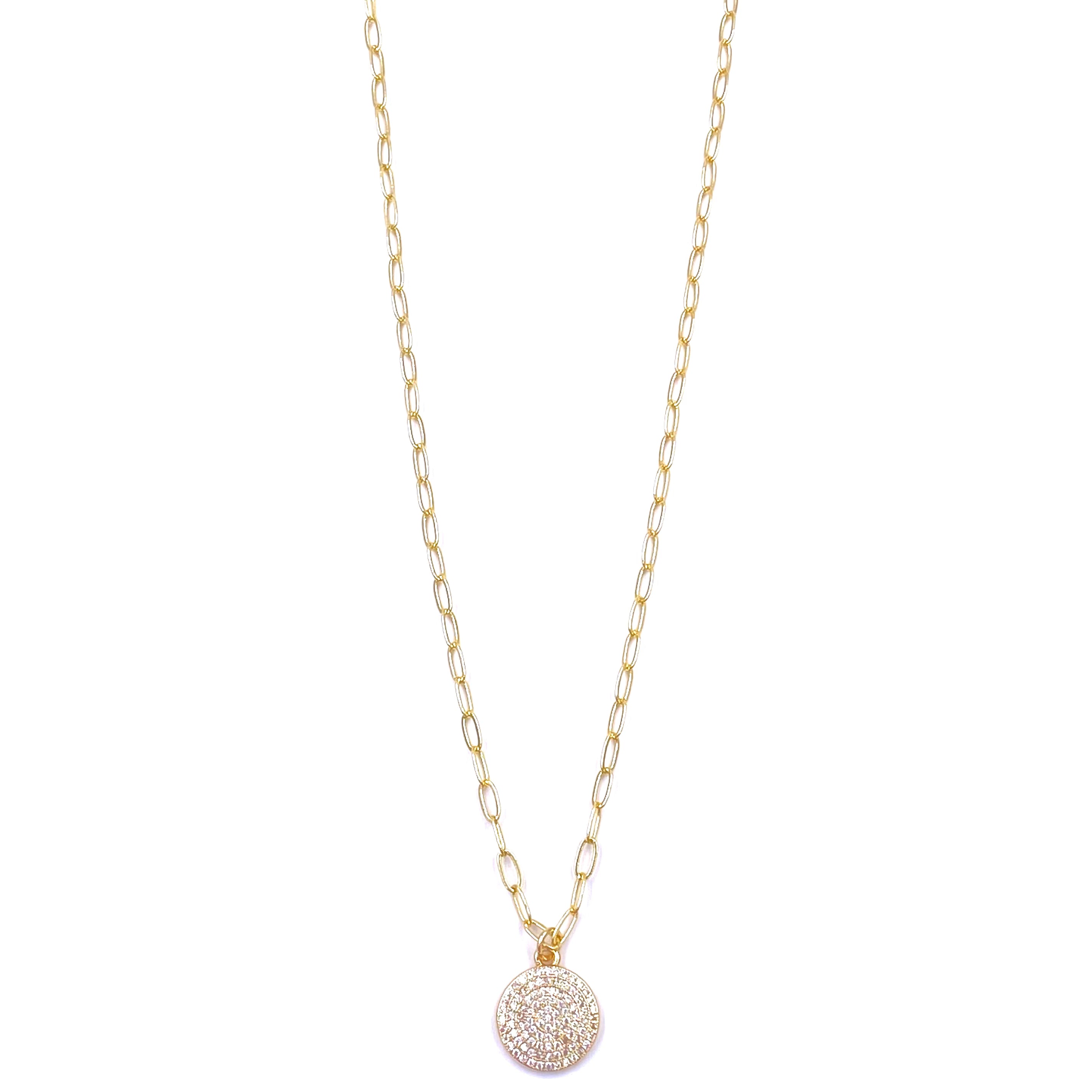 Ashley Gold Stainless Steel Gold Plated CZ 1 Disc Charm Necklace for Women - Elegant Cubic Zirconia Pendant Jewelry Gift for Birthday, Anniversary & Special Occasions
