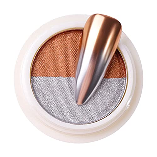 Gold & Titanium Two-Tone Nail Powder Kit - Mirror Flash Pigment, Bubble Metal Decoration for Women | Professional Salon & Party Nail Art Design