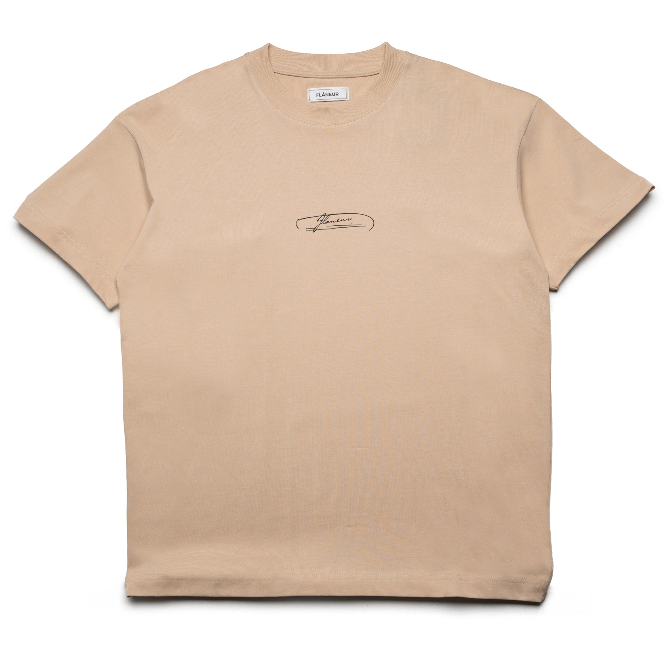 Flaneur Letter Graphic T-Shirt for Men & Women - Soft Cotton Tan Tee - Casual Streetwear & Everyday Outfit