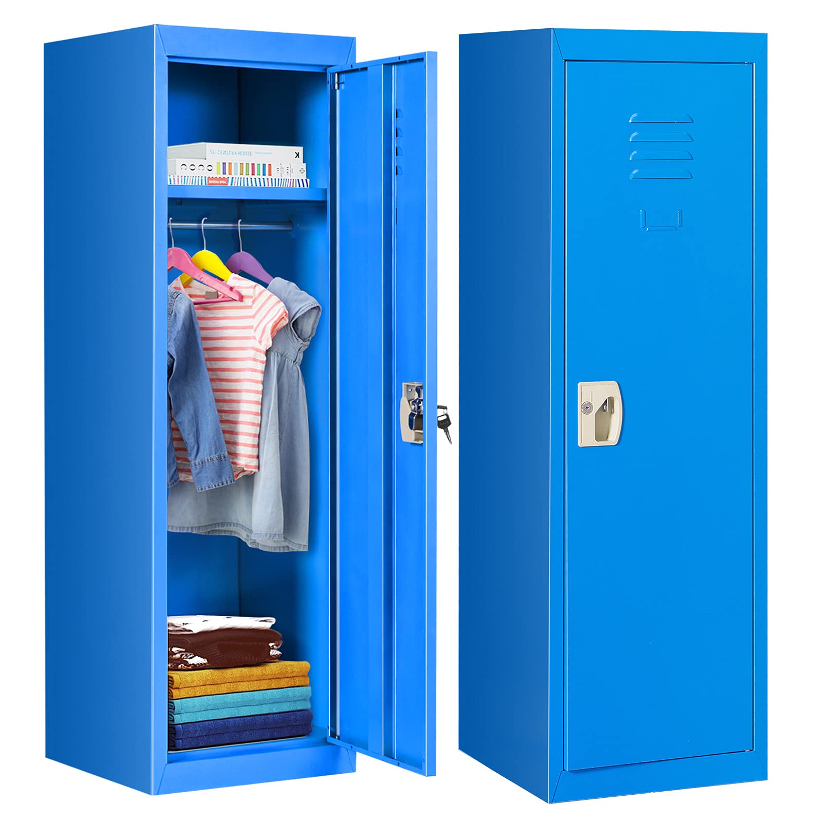 HONEY JOY 48 Inch Kids Metal Locker - Toddler Storage Cabinet for Toys, Clothes & Sports Equipment | Organizer with 2 Keys & Secure Door | Safe Coat Locker for Bedroom, Garage, Gym & Entryway (Blue) | Perfect for Daycare, Preschool & Home Organization