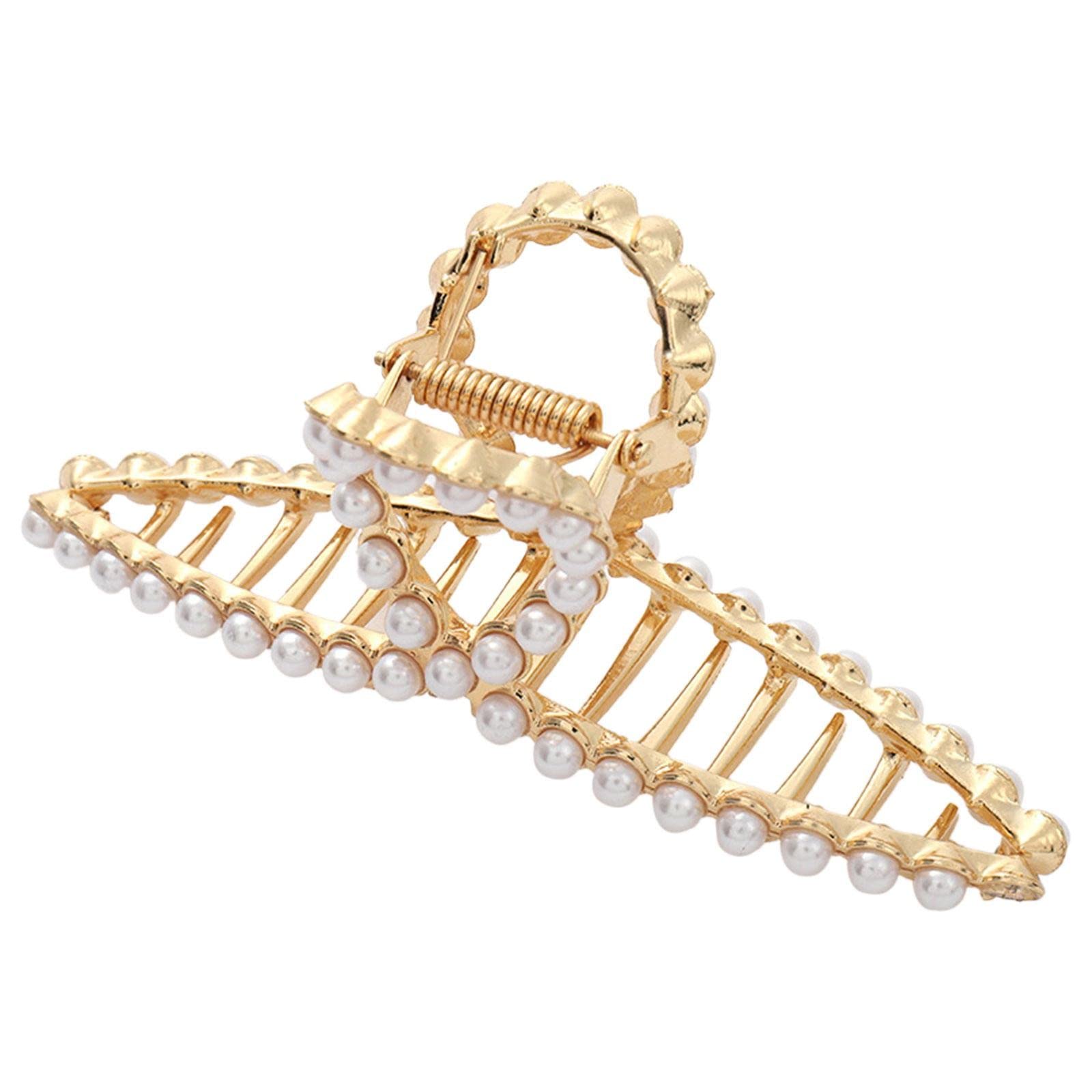 Elegant Metal Ponytail Hair Clip with Pearl Embellishment - Hollow Design for Women & Girls - Perfect for Thick & Fine Hair - Versatile Hair Accessories for Parties, Weddings & Everyday Use (Size C, One Size)