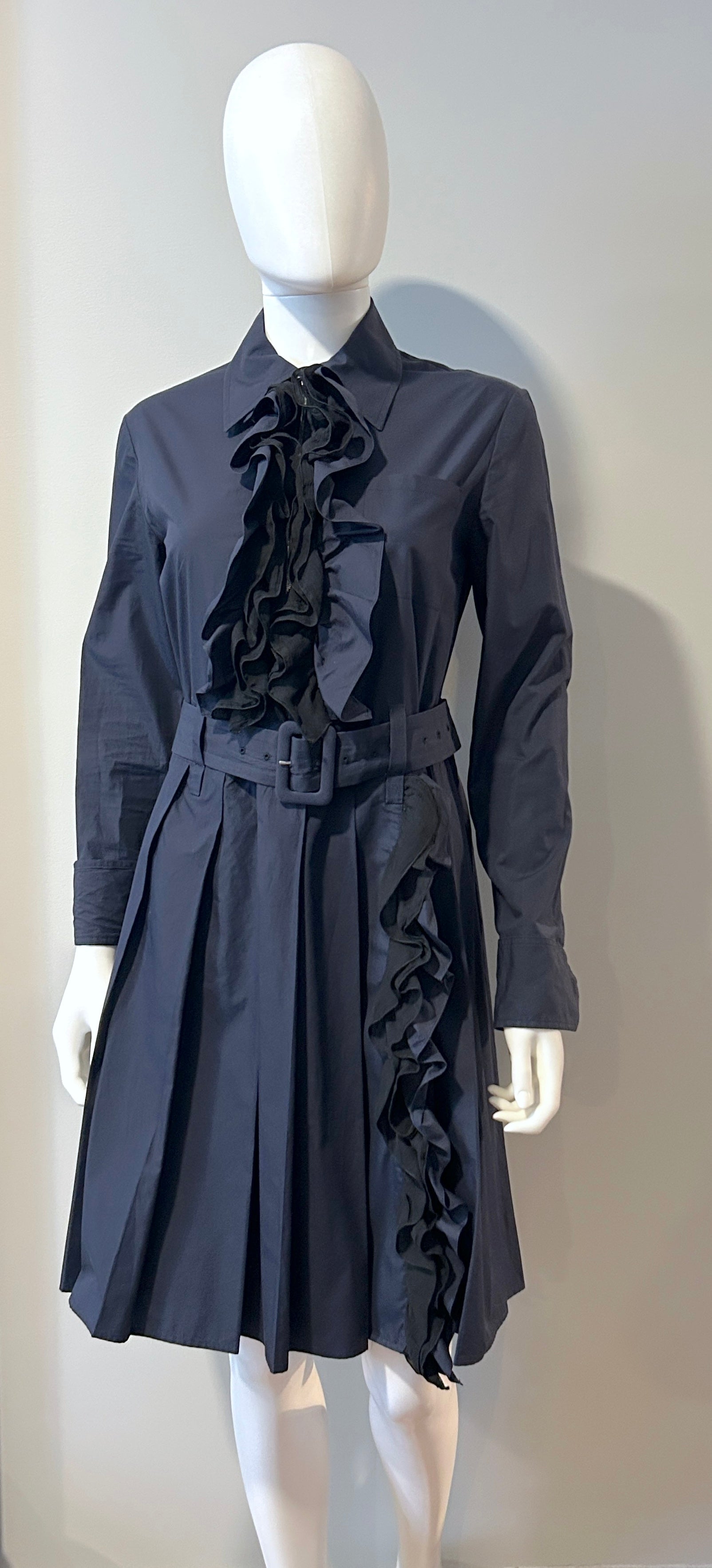 Prada Navy Blue Ruffle Dress Women's Size 38 - Elegant Cocktail Party & Evening Wear for Special Occasions