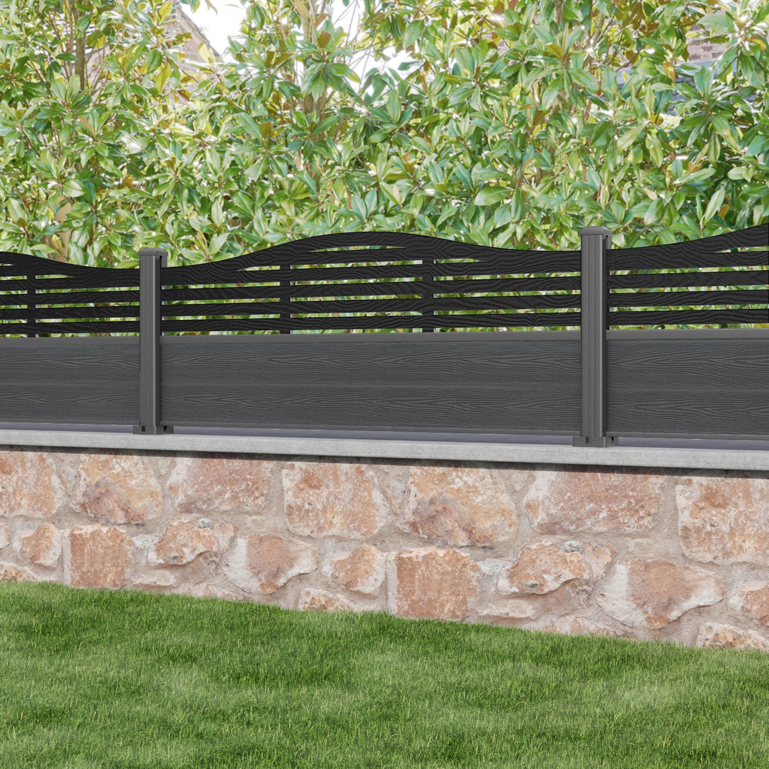 Classic Aspen Curved Top Fence Panel - Dark Grey Aluminum Fence with Durable Posts | Outdoor Garden Yard Privacy Fencing Solution