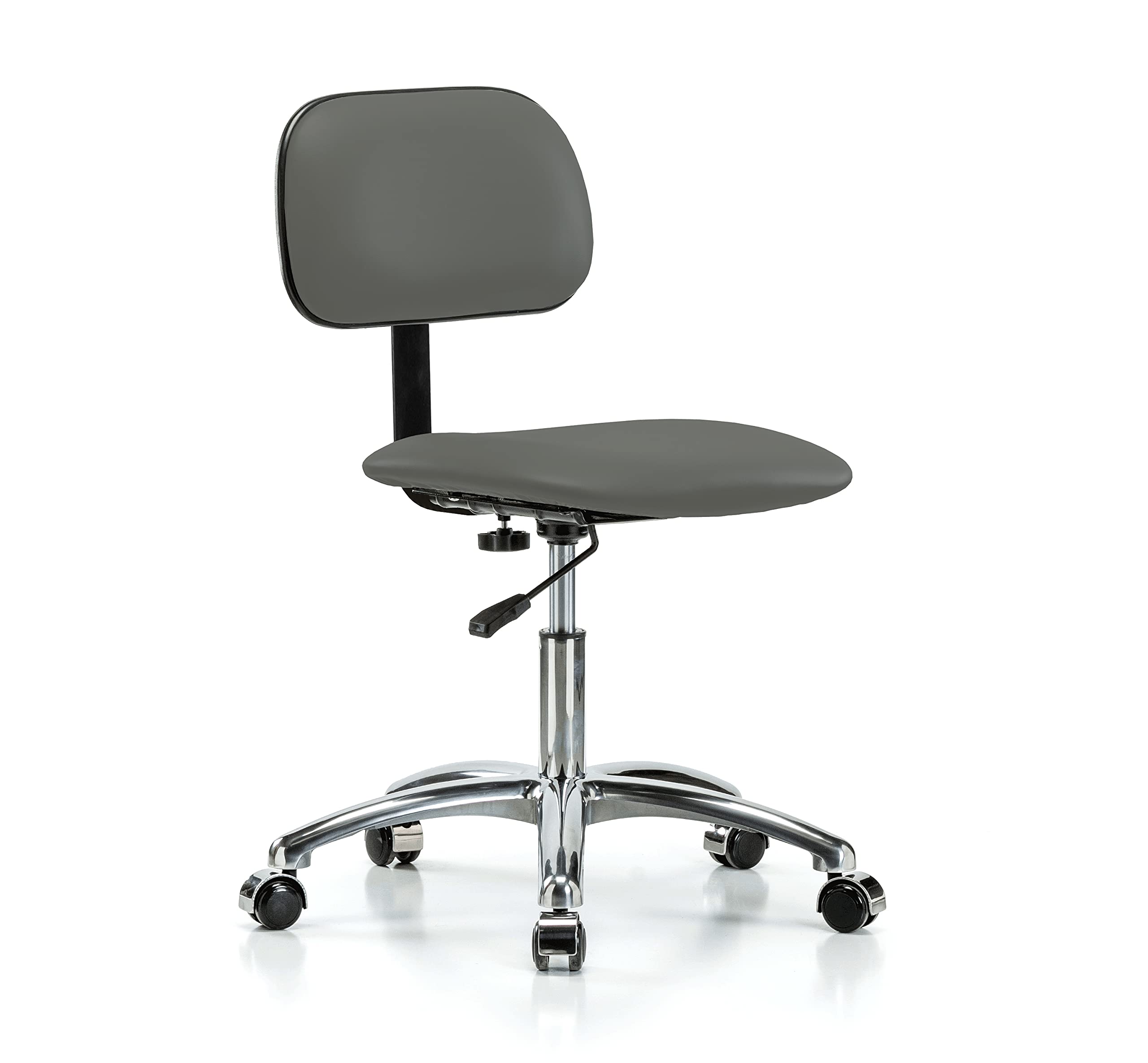 Adjustable Rolling Lab Chair with Chrome Base - Ergonomic Office Chair for Hardwood & Tile Floors, Height-Adjustable Desk Chair in Charcoal Vinyl - Perfect for Home Office, Laboratory & Study Spaces