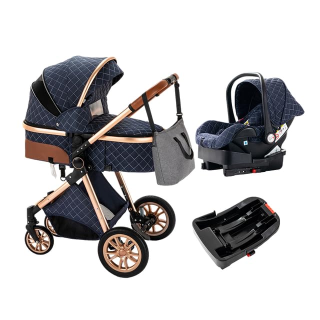 Hustlepapa 3-in-1 Baby Stroller for Newborn & Infant - Reversible, Foldable, Portable Standard Stroller with Reclining Seat - Blue | Perfect for Shopping, Travel & Daily Walks