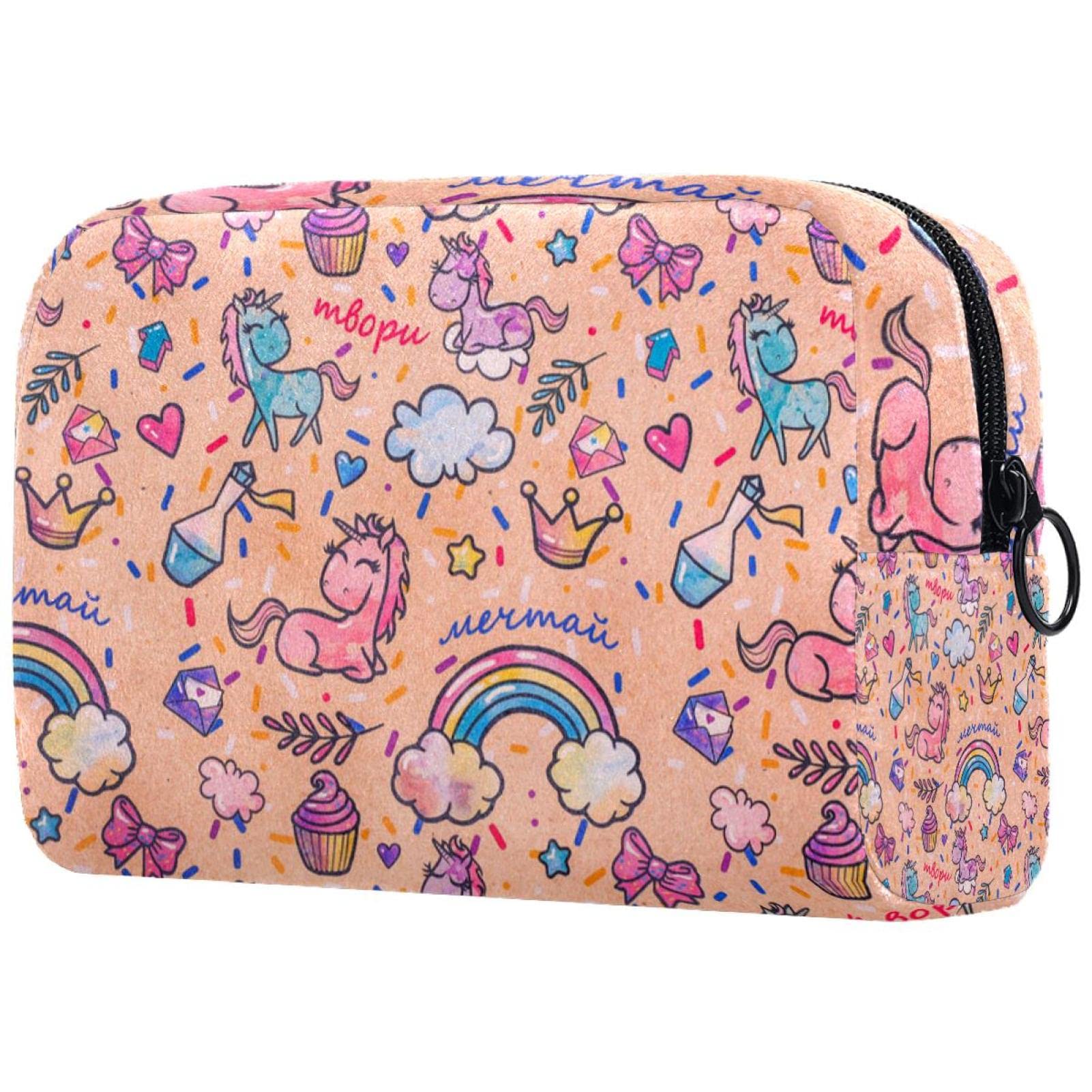 Professional Travel Makeup Bag Organizer - Waterproof Cosmetic Case with Brush Holder | Portable Storage for Makeup Brushes & Cosmetics | Unicorn Rainbow Design | Perfect for Travel, Gym & Daily Use