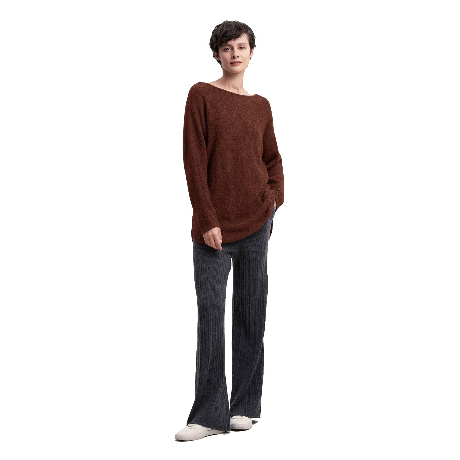 Gentle Herd Women's Boatneck Long Sleeve Solid Color Pullover Sweater - Soft Casual Knit Top for Fall & Winter | Perfect for Office, Date Night and Weekend Outings