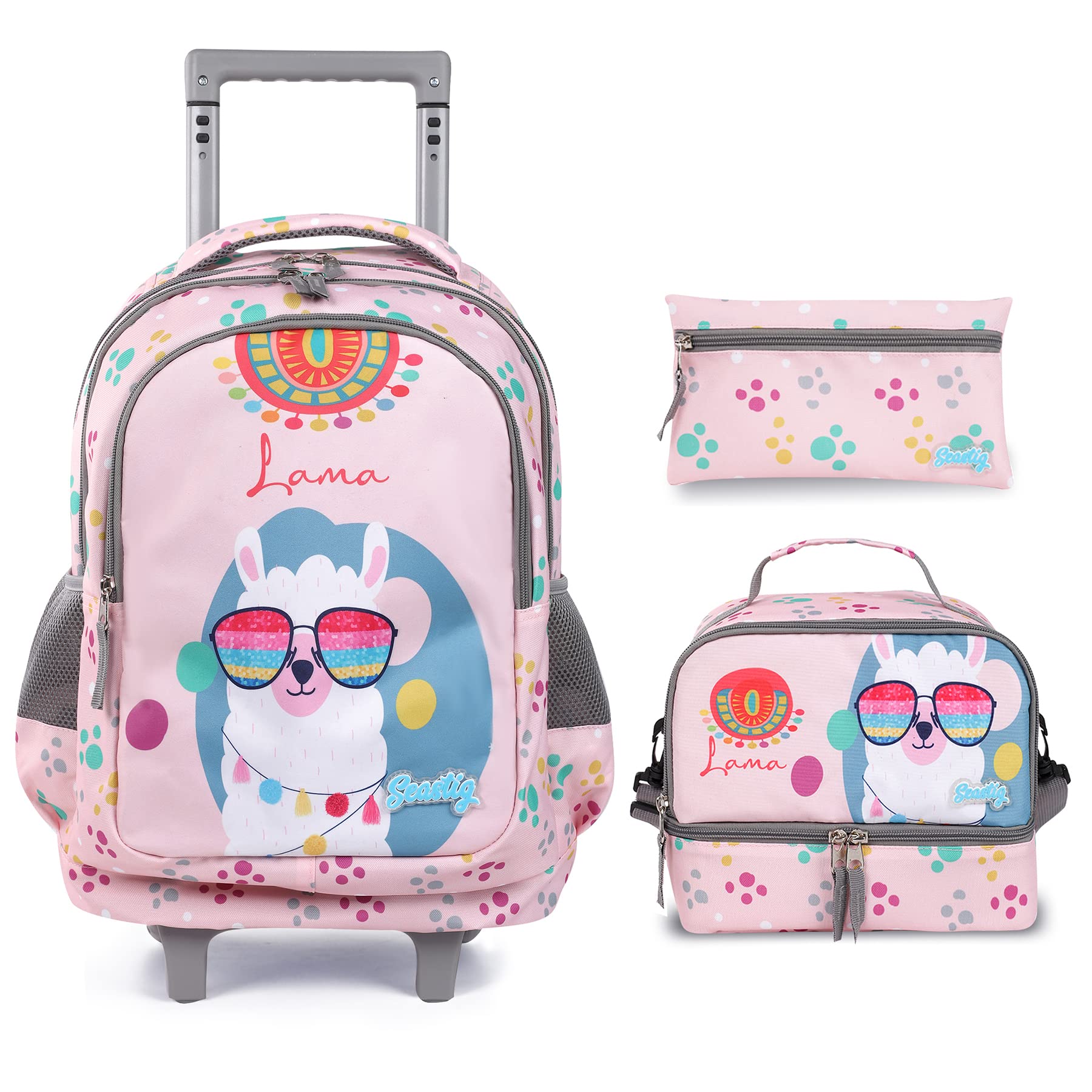 Kids Rolling Backpack with Wheels & Lunch Bag Set for School & Travel