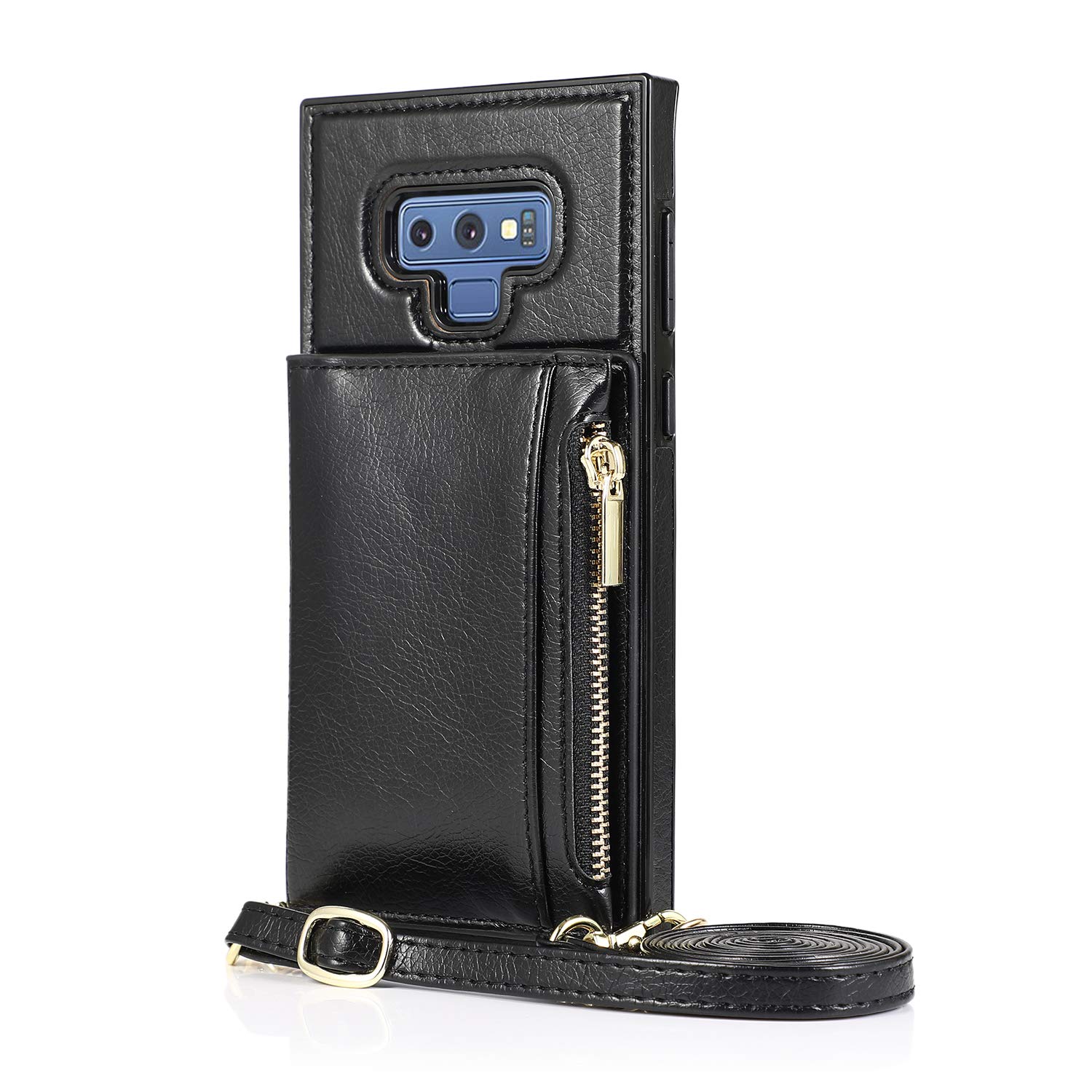 Premium Leather Wallet Case for Samsung Galaxy Note 9 with Card Slots & Detachable Crossbody Chain - Black | Stylish Protective Phone Cover for Daily Use, Travel & Business Meetings
