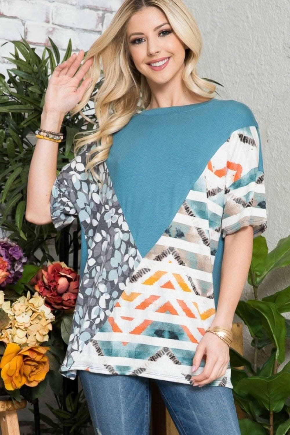 Celeste Color Block Tee - Light Teal Women's T-Shirt | Casual Fashion Top for Everyday Wear & Outfits
