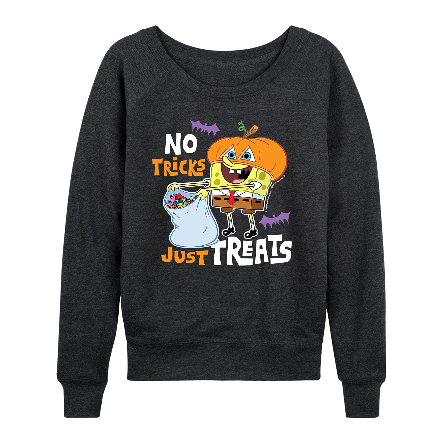 SpongeBob SquarePants No Tricks Just Treats Women's Lightweight French Terry Pullover Hoodie - Cute Cartoon Sweatshirt for Halloween, Cosplay & Casual Wear
