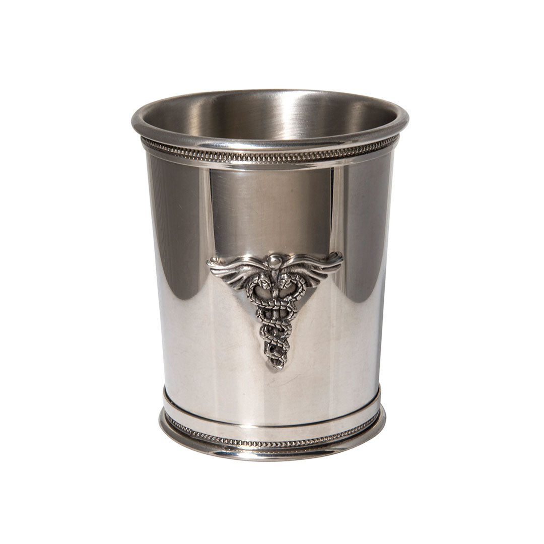 10oz Pewter Caduceus Julep Cup - Elegant Mint Julep Drinking Vessel for Cocktail Parties, Southern Entertaining & Home Bar Decor