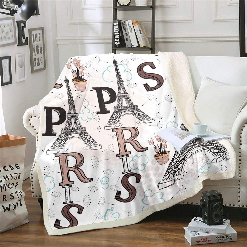Eiffel Tower Fleece Blanket - Paris Cityscape Sherpa Throw with Dandelion Design | Ultra Soft 30x40 Inch Cozy Blanket for Women, Girls & Kids | Perfect for Bedroom, Sofa, Nursery Decor & Romantic France-Themed Gifts