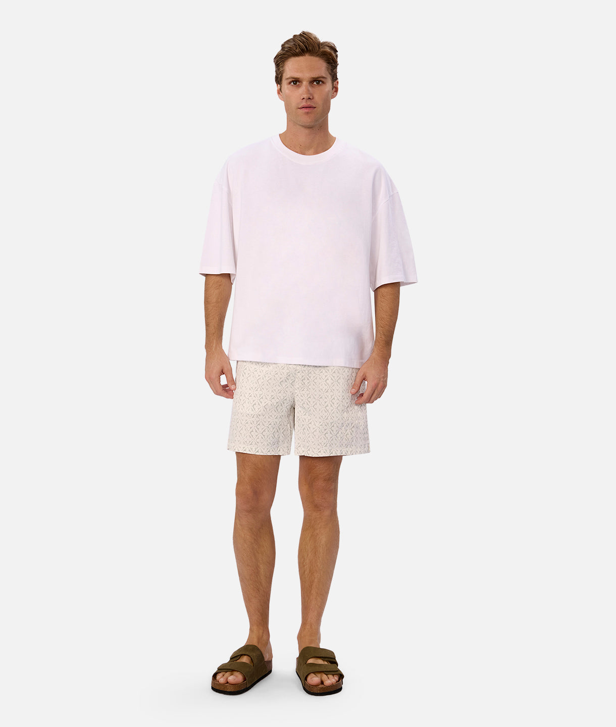Avila Swim Shorts for Men - Quick-Dry White & Sage Swim Trunks - Perfect for Beach, Pool, and Summer Vacations