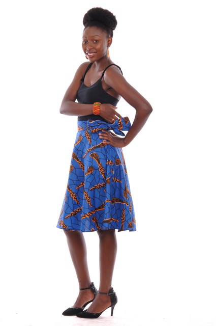 Blue Orange High Waist Print Skirt DP3728 - Floral Summer Skirt for Women, A-Line Midi Skirt with Elastic Waistband | Perfect for Beach, Vacation & Casual Outfits