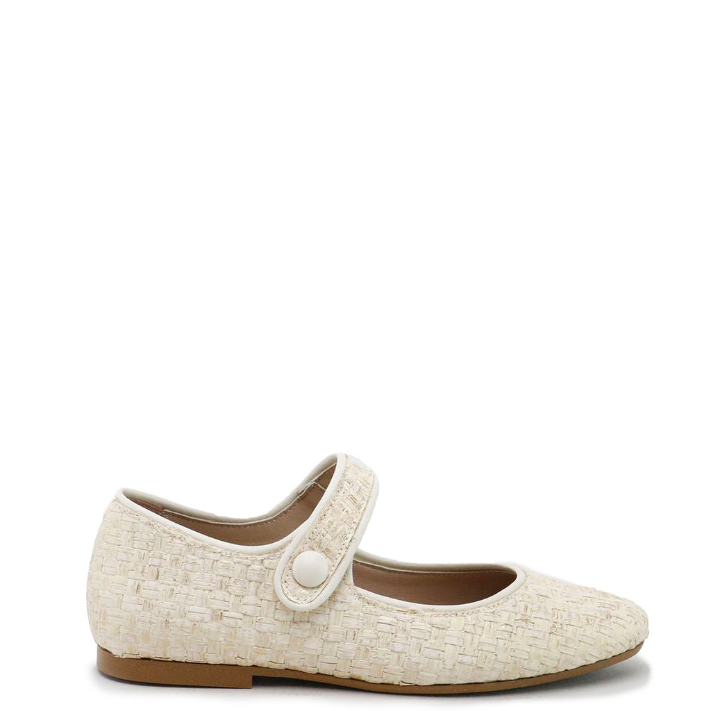 Papanatas Cream Wicker Pointed Mary Jane Shoes - Comfortable & Stylish Women's Flats for Casual Wear, Office & Summer Outfits