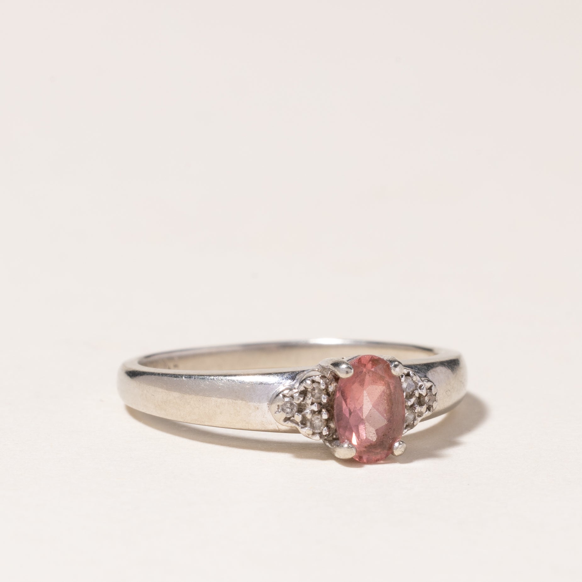 10K White Gold Pink Tourmaline & Diamond Ring - 0.45ctw Tourmaline & 0.03ctw Diamonds - Size 6.5 - Elegant Gift for Anniversary, Engagement or Special Occasion