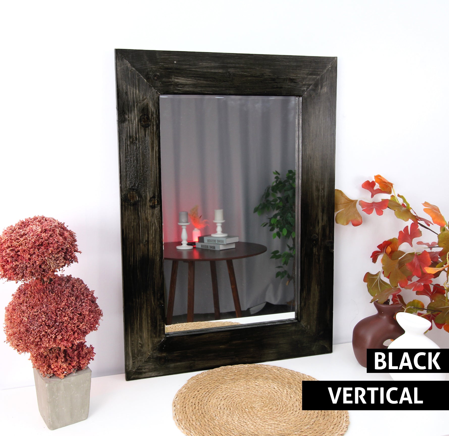 Stylish Black Wooden Wall Mirror - Elegant Home Decor for Living Room, Bedroom & Entryway - Perfect for Adding Depth & Style to Any Space