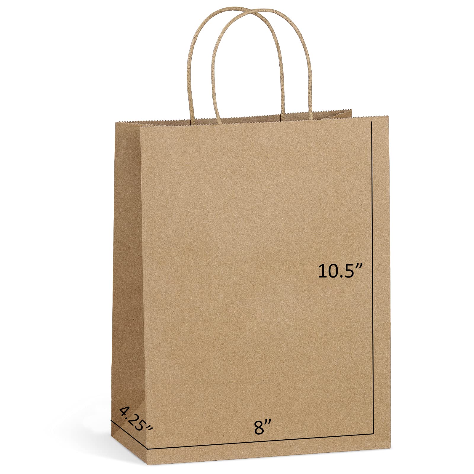 Eupako 100-Pack Brown Kraft Paper Bags with Handles - 8x4.25x10.5 Inches Bulk Shopping Bags for Retail, Gift Wrapping, Party Favors & Merchandise - Perfect for Stores, Weddings, Birthday Parties & Eco-Friendly Packaging