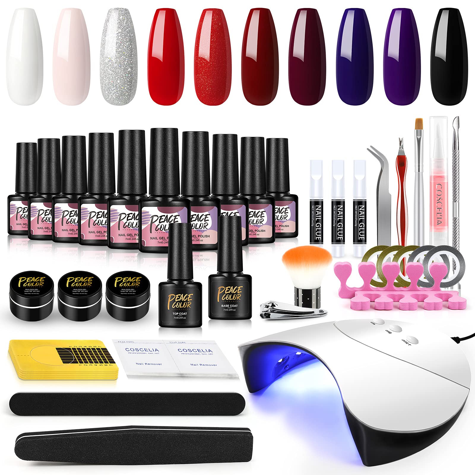 PEACECOLOR Gel Nail Polish Kit - 12 Colors UV LED Nail Gel Set with Base & Top Coat for Salon Quality Nail Art at Home | Perfect for DIY Manicures, Nail Extensions & French Tips