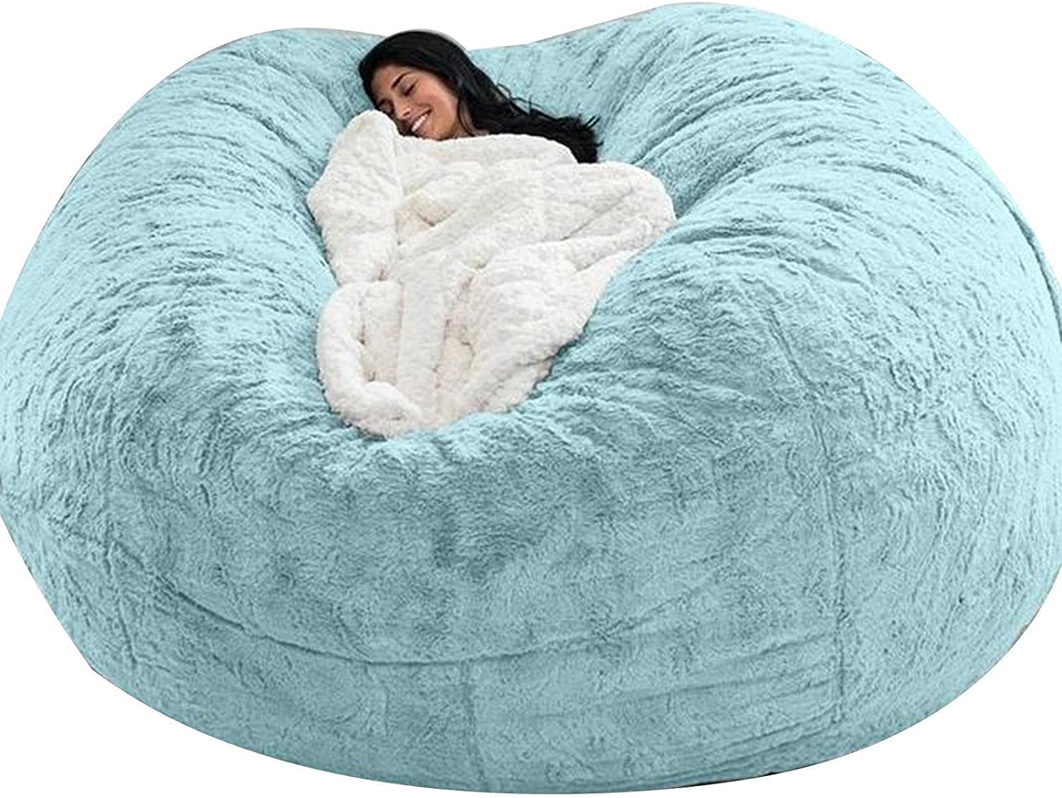 7' Giant Memory Foam Bean Bag Chair Cover - Portable Living Room Furniture for Adults & Kids (No Filler, Sky Blue) | Perfect for Lounging, Gaming & Nursery Decor