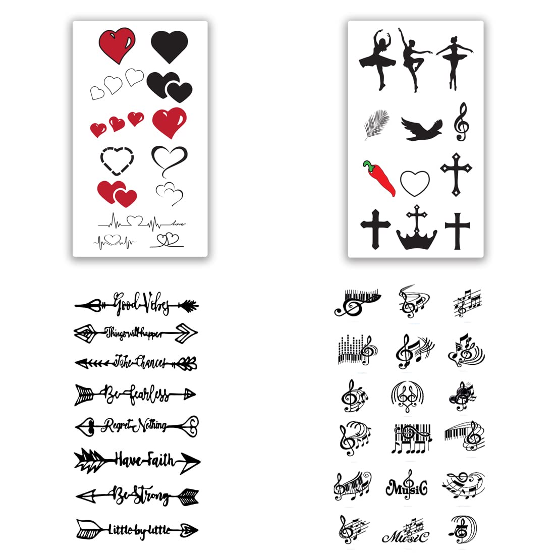 4-Pack Temporary Tattoo Stickers - Elegant Line Art Angel Heart Designs for Men & Women (2x4 Inch) | Waterproof Body Art for Parties, Festivals & Self-Expression