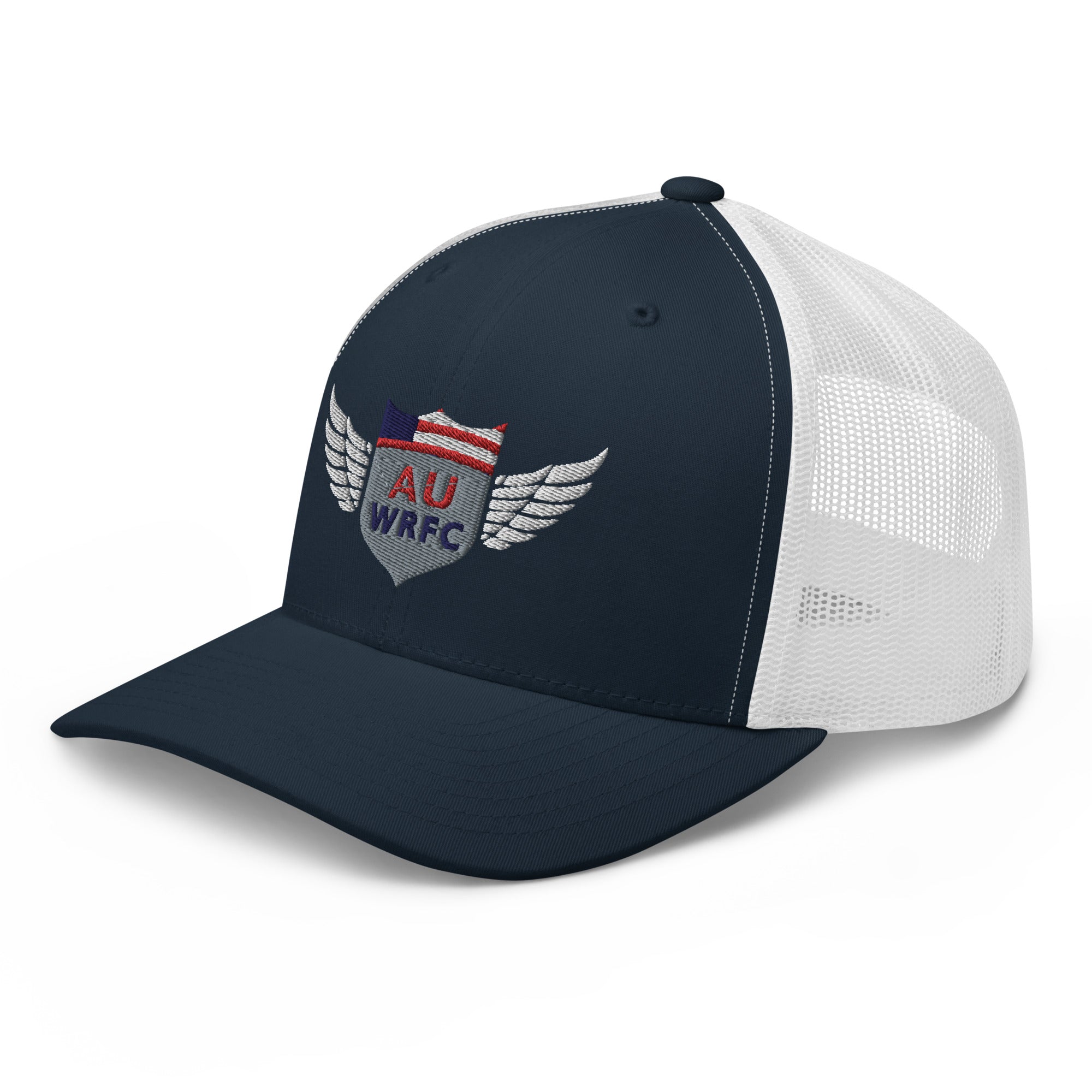 American University WRFC Trucker Cap - Adjustable Snapback Hat for Men & Women - Perfect for College Sports, Tailgating, and Outdoor Activities