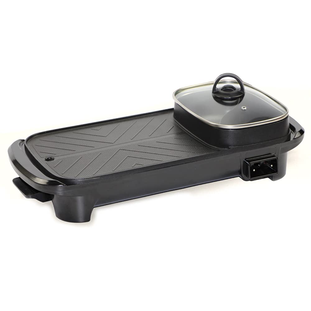 SANJIANG 2-in-1 Electric Grill and Hot Pot, 1300W Non-Stick BBQ Grill with 5 Temperature Settings - Perfect for Indoor Cooking, Family Gatherings, and Small Space Apartments