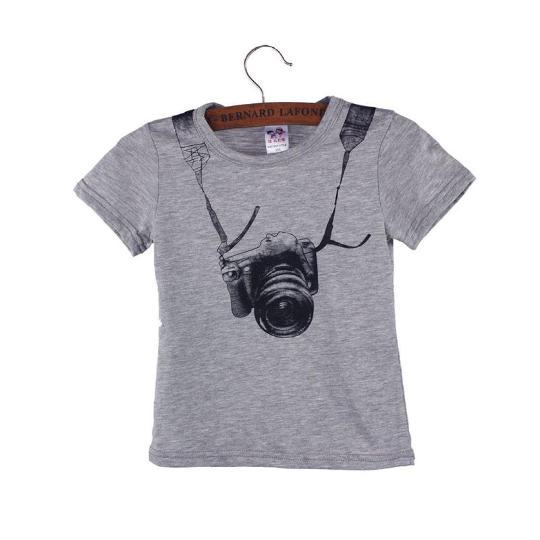LNGRY Boys' Short Sleeve T-Shirt - Summer Kids Camera Print Cotton Tee for Toddlers & Children | Playtime, School & Outdoor Activities