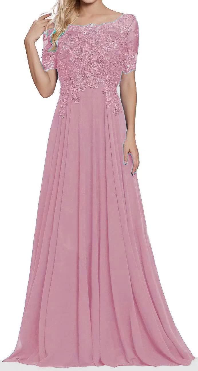 Elegant Lace Appliques Mother of The Bride Dress - Short Sleeves Long Formal Evening Gown for Plus Size Women | Perfect for Weddings, Parties & Special Occasions