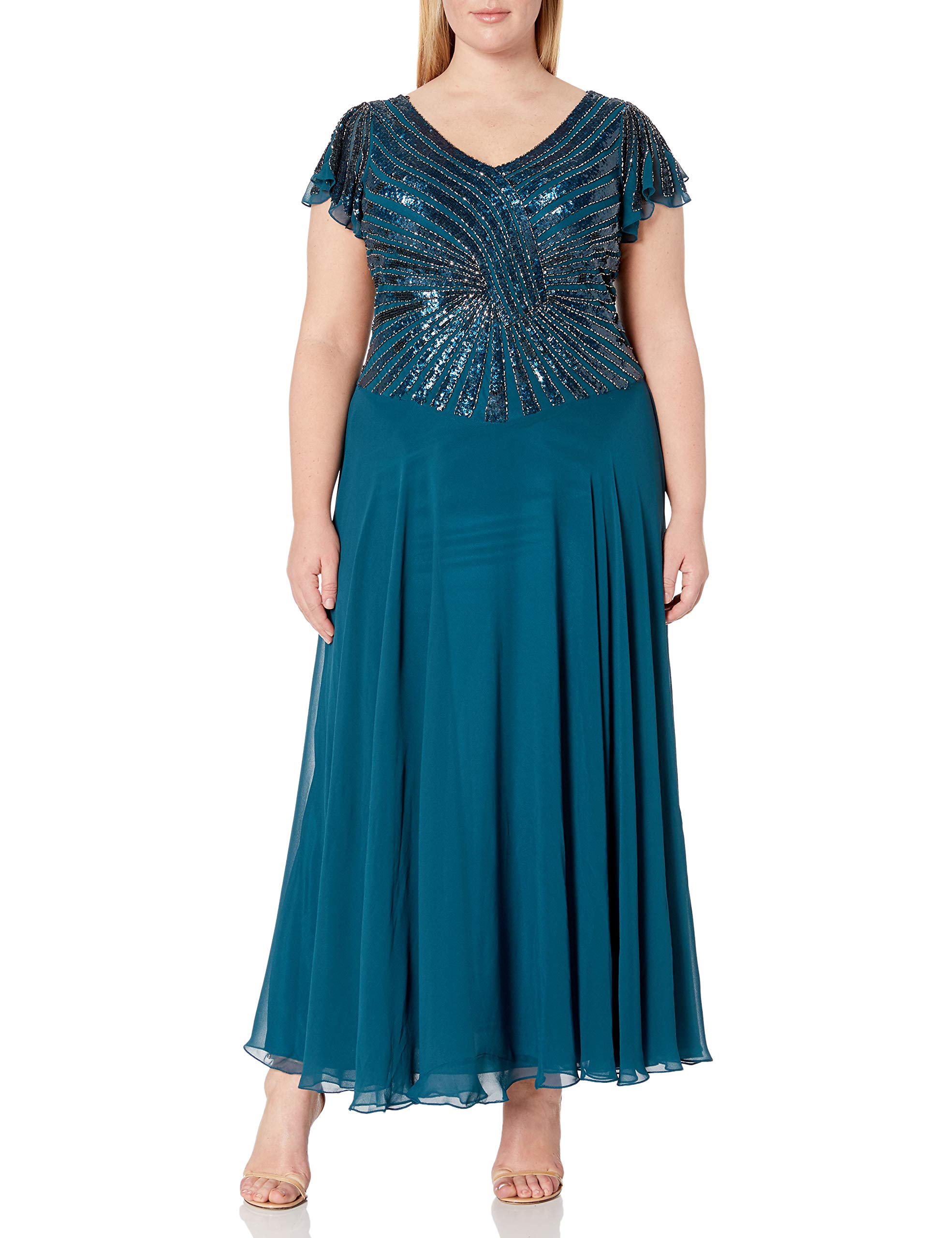 J Kara Women's Elegant Beaded Pull-On Long Dress for Casual Wear, Parties & Special Occasions | Plus Size Boho Maxi Dress with Embellishments