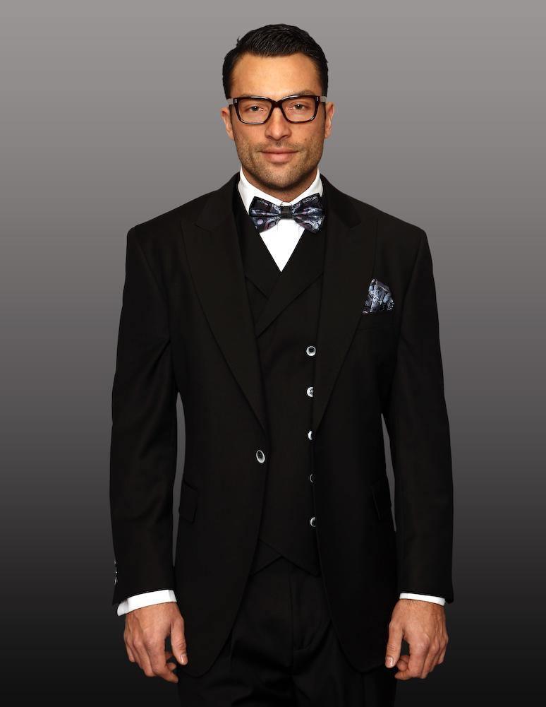 Men's 3-Piece Wide Leg Wool Suit in Statement Black | Formal Business Attire & Wedding Outfit for Professional & Special Occasions