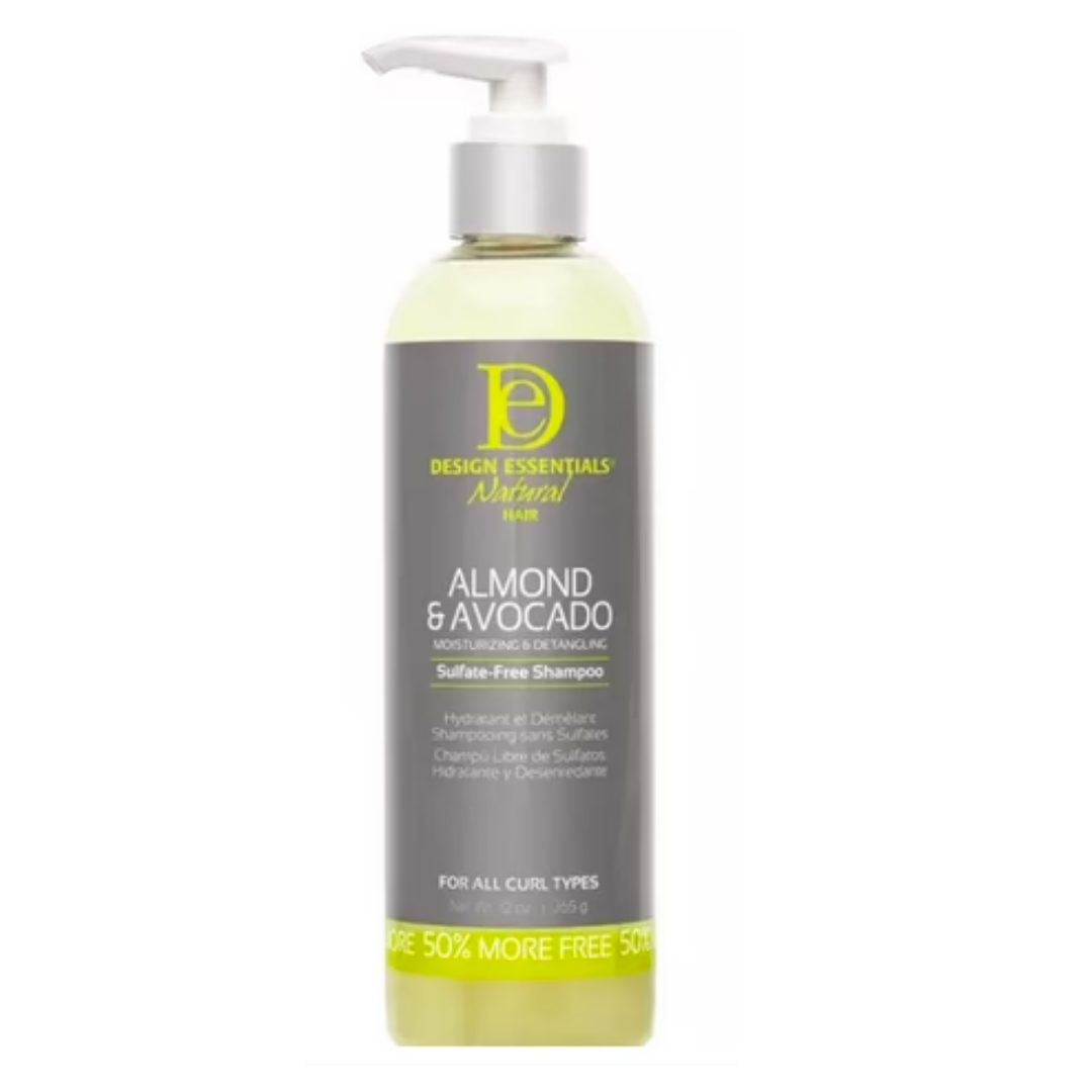 Design Essentials Almond & Avocado Moisturizing Shampoo - 12oz for Dry, Damaged Hair - Hydrating & Nourishing Hair Care for Curly, Coily & Natural Hair Types - Salon Quality at Home