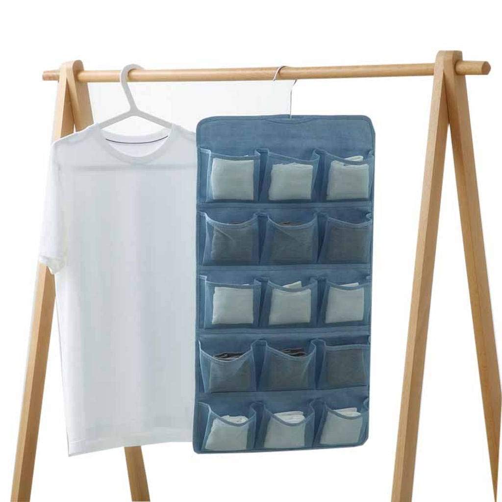 ZHFEL Double-Sided Hanging Underwear & Sock Organizer with Mesh Pockets - Space Saving Closet Storage Bag with Hooks - Durable Wardrobe Organizer for Bedroom (Blue) - Perfect for Small Spaces, Travel & Home Organization