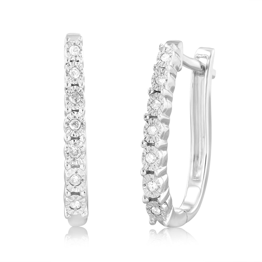 1/10 Carat Sterling Silver Diamond Hoop Earrings for Women - Elegant Everyday Jewelry & Special Occasion Gift