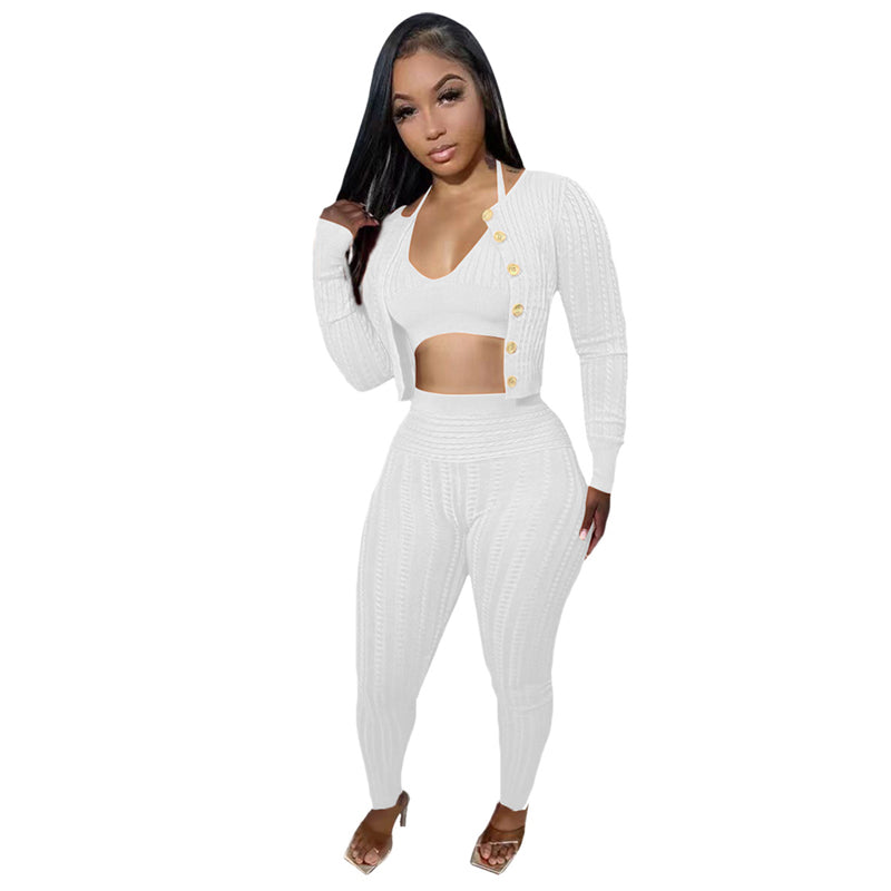 Solid Color Knit Sweater 3-Piece Set for Women - Soft Casual Outfit for Fall & Winter | Cozy Office Wear, Weekend Brunch & Holiday Gatherings