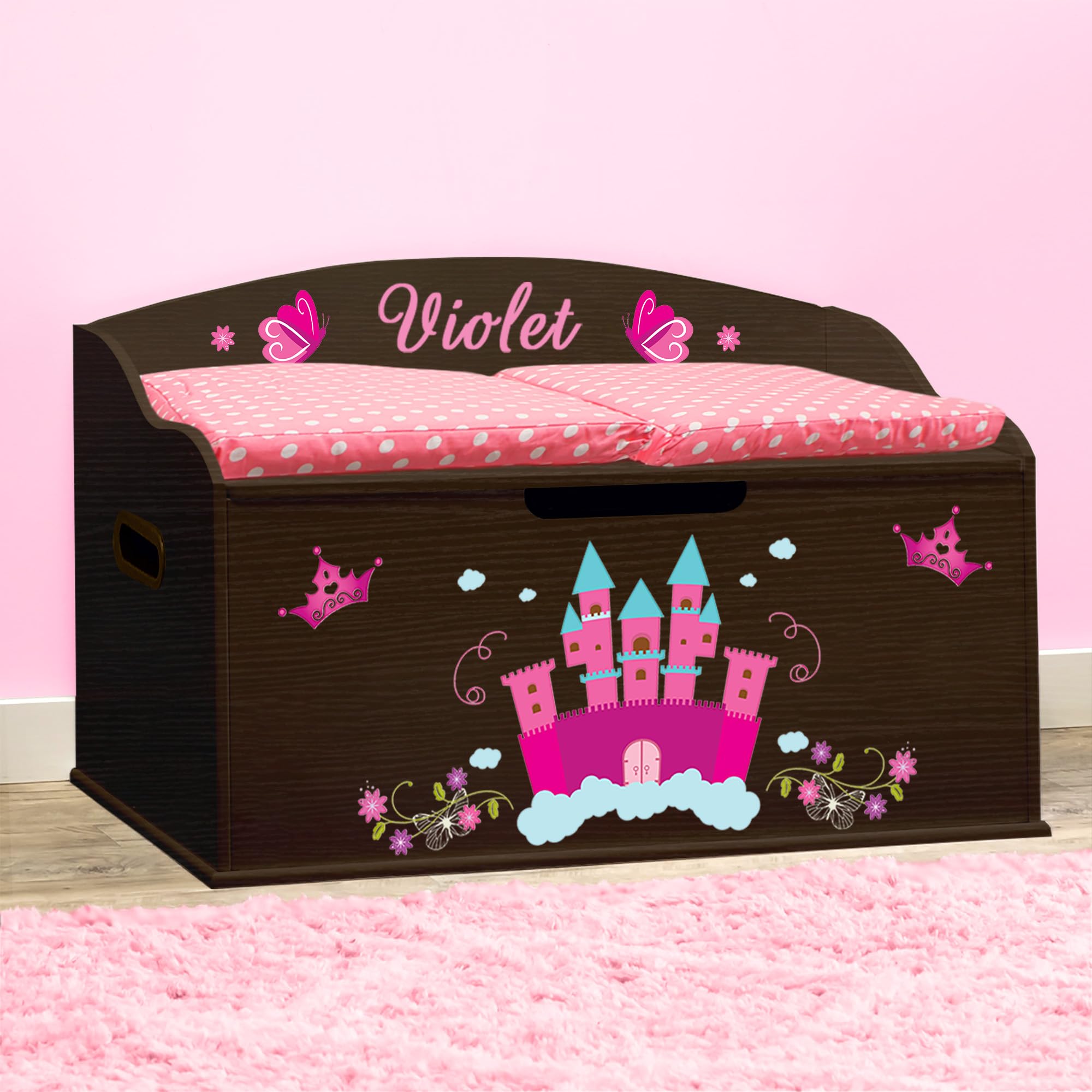 Personalized Creative Wonders Toy Box for Kids - Princess & Espresso Design | Durable Storage Organizer for Bedroom, Playroom & Nursery | DIBSIES