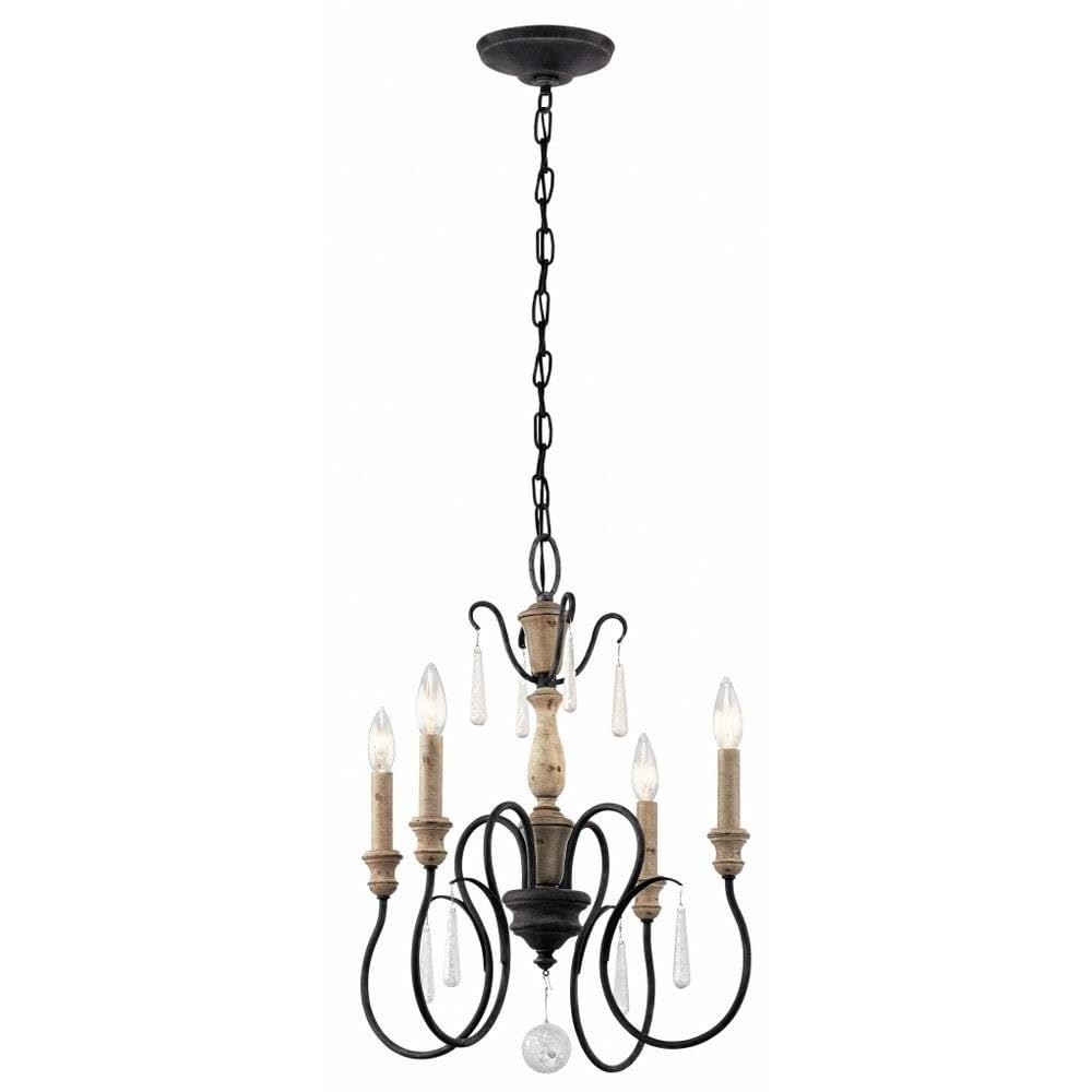 4-Light Farmhouse French Country Mini Chandelier with Teardrop Glass & Weathered Zinc Finish - Perfect for Dining Room, Kitchen Island or Bedroom Lighting