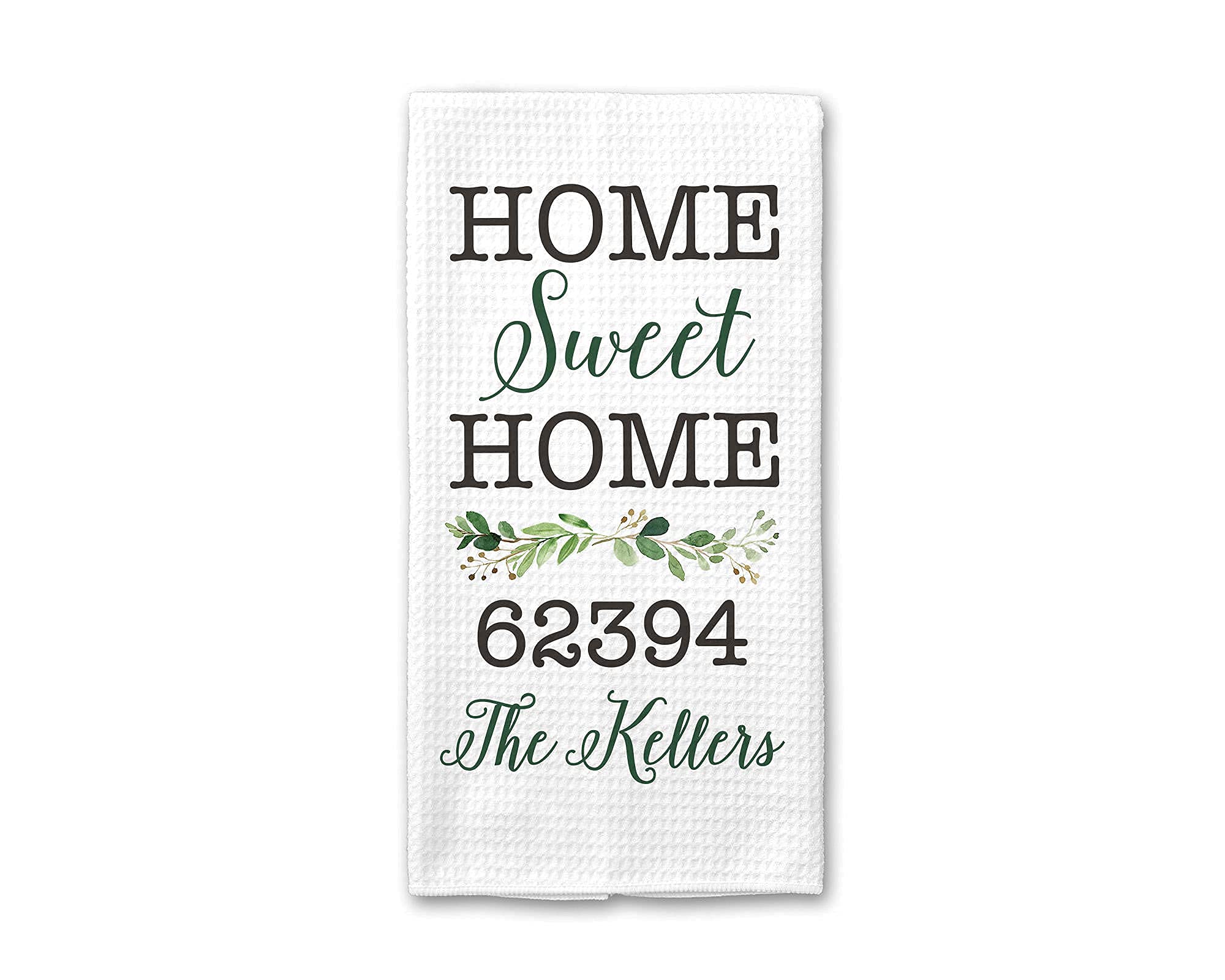 Custom 'Our First Home' Sweet Home Waffle Weave Dish Towel - Personalized Kitchen Towel for Housewarming & Wedding Gifts - Thoughtful Hostess Present - Perfect for Newlyweds, First Homes & Kitchen Decor