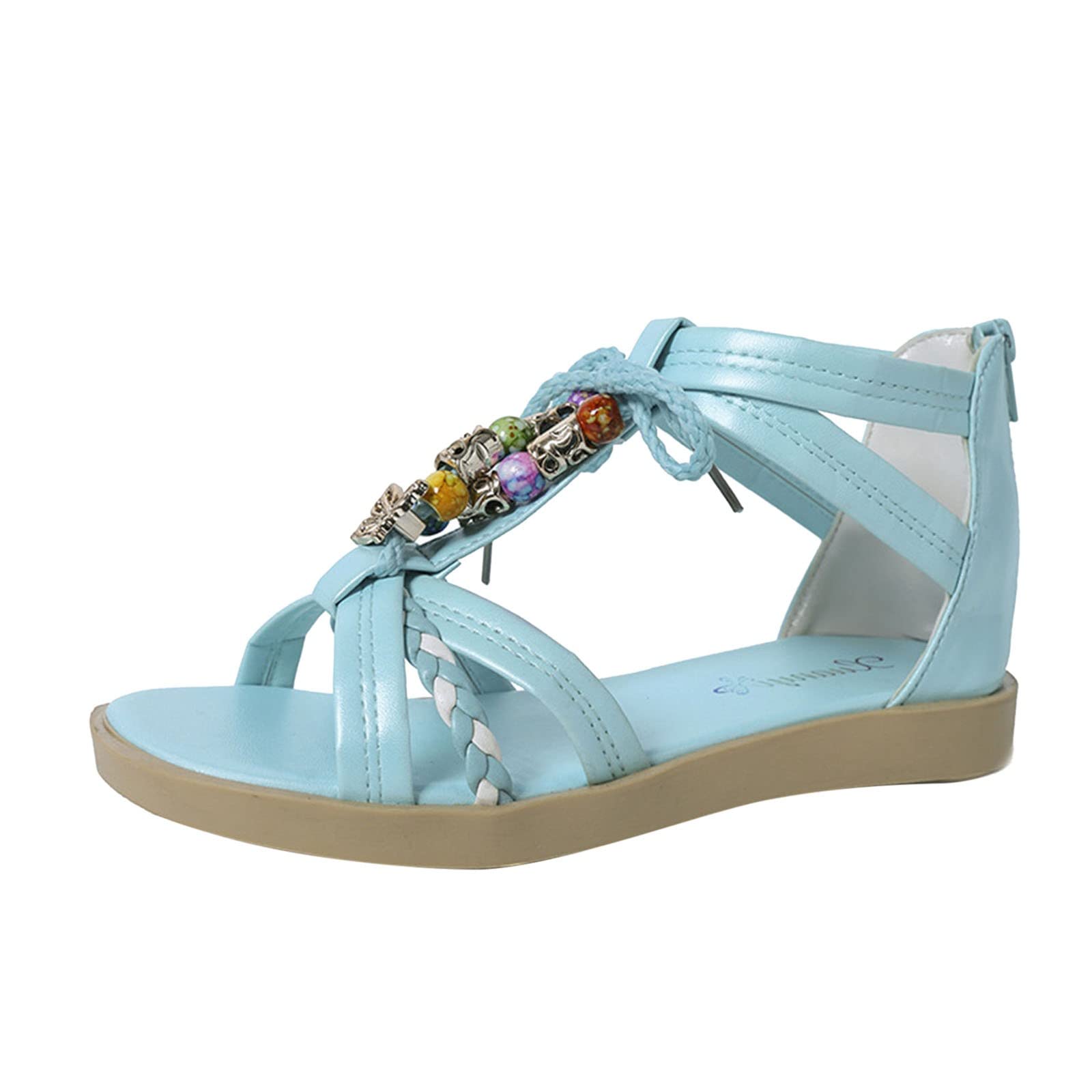 Boho Women's Sandals - Beaded Cross Strap Back Zipper Cork Sandals for Spring & Summer | Beach, Vacation & Casual Outfit Shoes