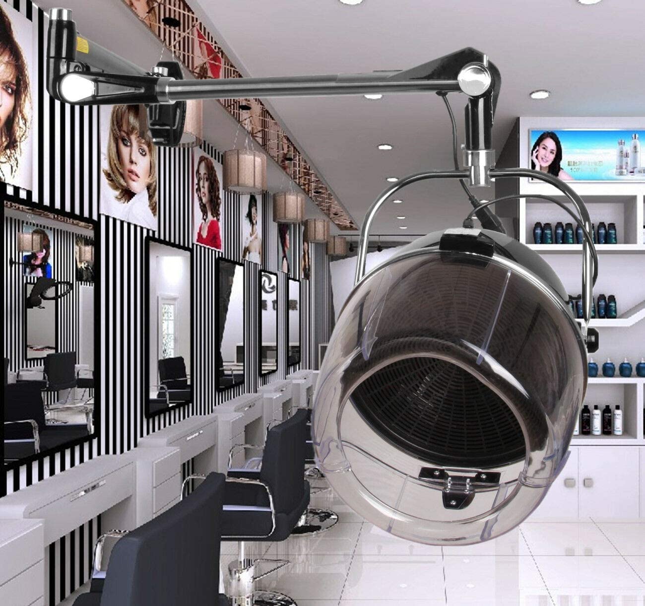 Professional Wall Mounted Hair Dryer - 900W Salon Hood with Adjustable Height, Swing Arm, Timer & Temperature Control - Perfect for Home & Salon Styling
