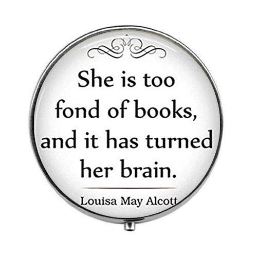 Literature Quote Pill Box - 'She is Too Fond of Books' Themed Glass Candy & Medicine Container - Perfect for Book Lovers, Organizing Pills, or Storing Small Trinkets