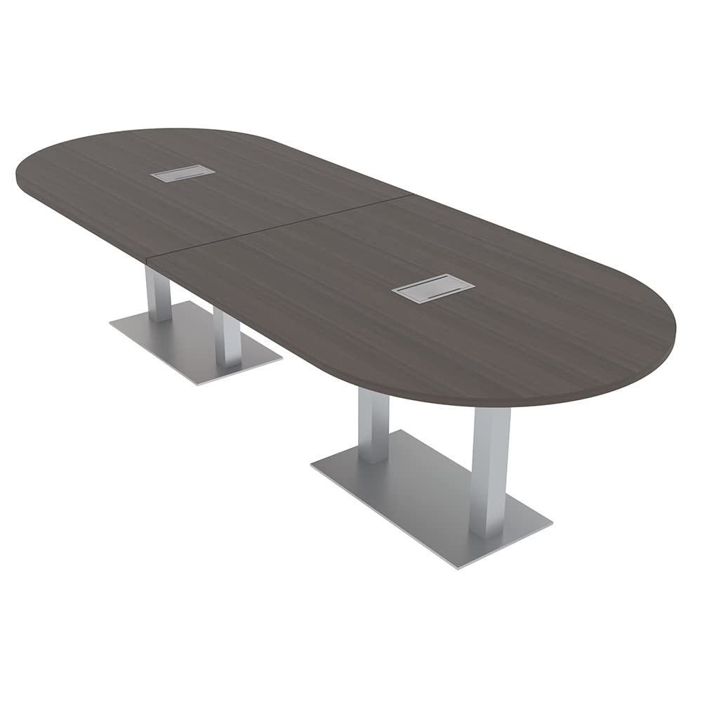 12' Modular Conference Table with Metal Bases - Power & Data Units Included | Harmony Series Racetrack 12-Person Table in Black Oak | Perfect for Office Meetings, Team Collaboration & Conference Rooms
