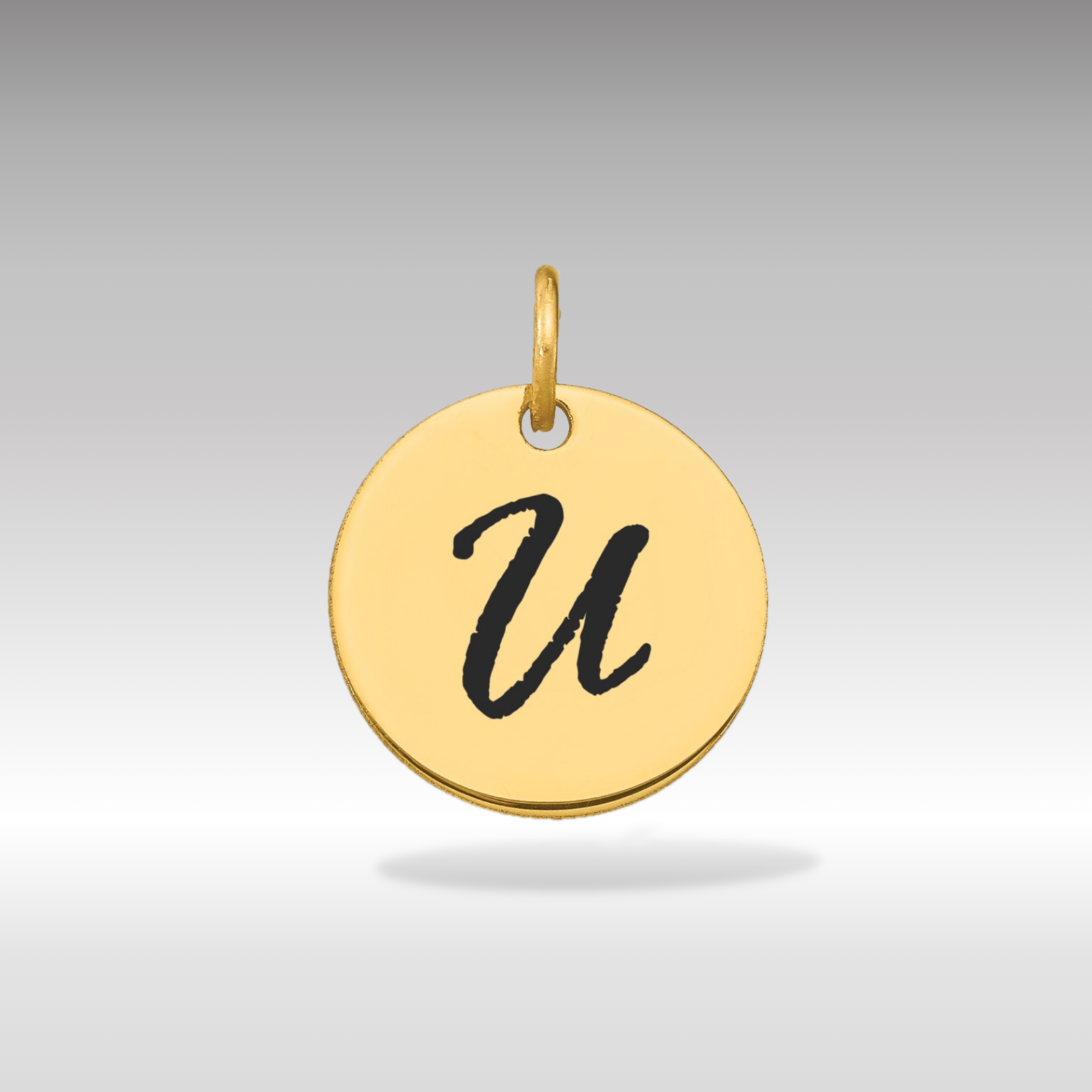 Gold Script Letter 'U' Circular Charm - Model YC1436U - Elegant Jewelry for Necklaces, Bracelets & DIY Crafting - Perfect Gift for Birthdays & Anniversaries