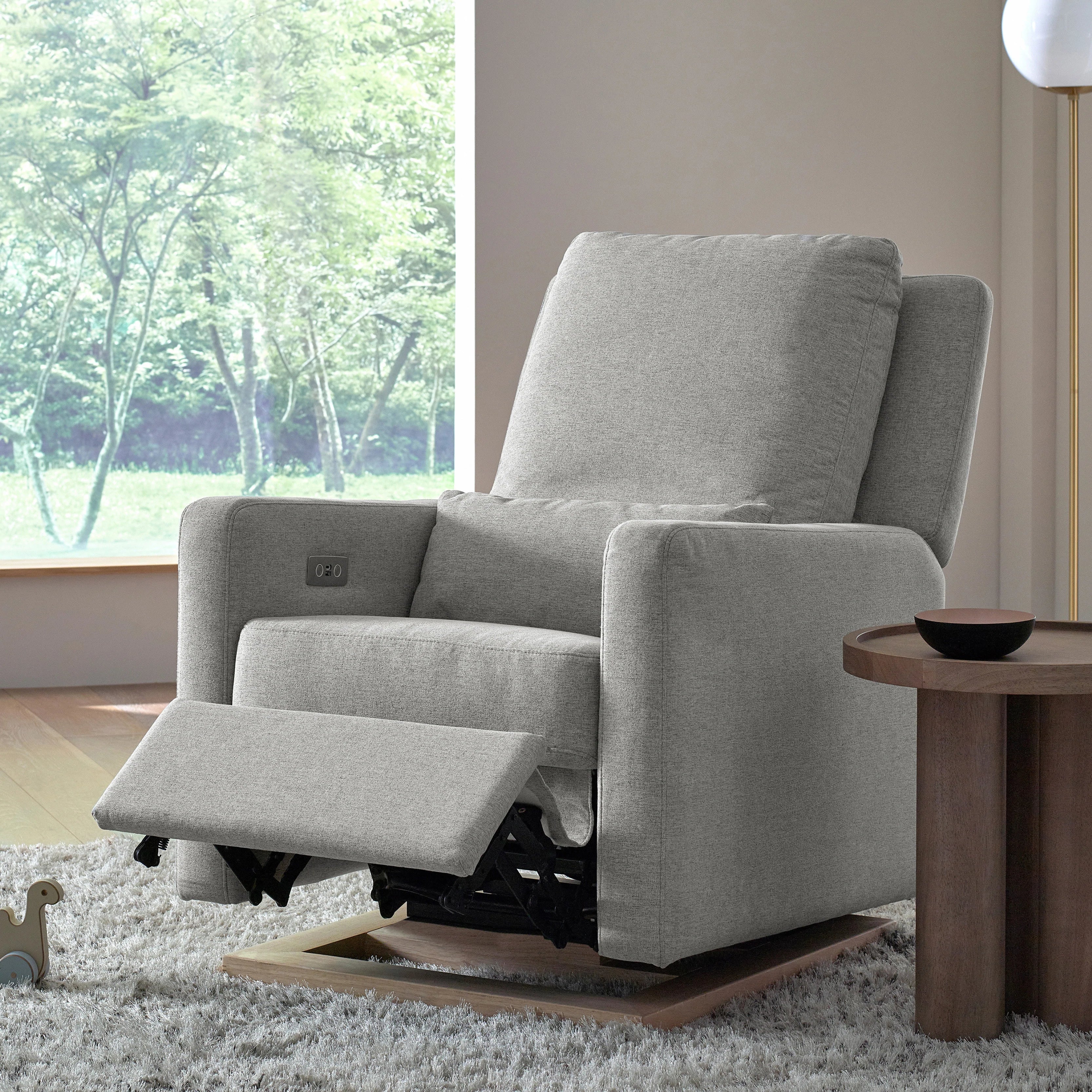 Babyletto Sigi Electronic Glider & Recliner Chair - Grey Eco Weave Performance Fabric for Nursery, Living Room & Breastfeeding Comfort